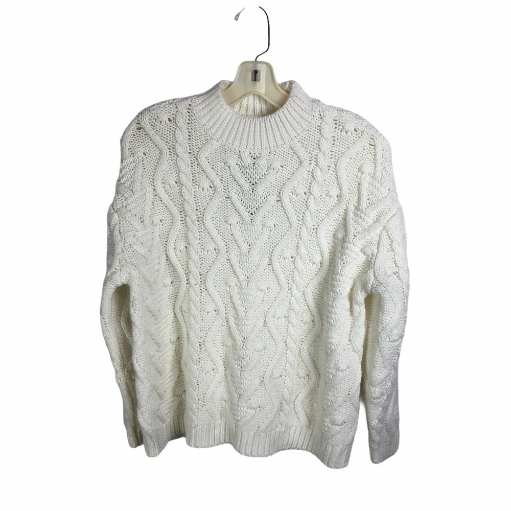 Cloth White Mock Neck Long Sleeve Knit Sweater